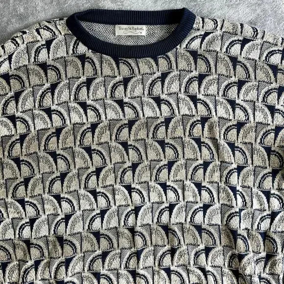 Tricots St Raphael Sweater Mens Medium Geometric Patterned Vintage Made in USA - Picture 2 of 9